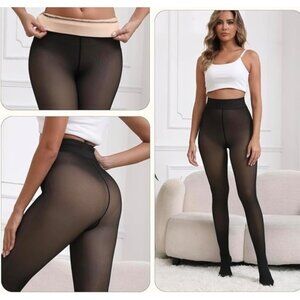 Apriddeo 2025 One-seam Fleece lined tights size S fake Translucent Black winter